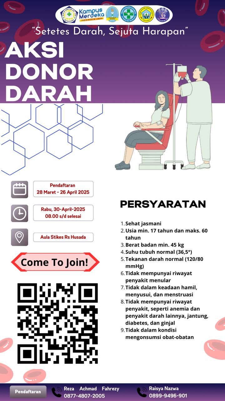 “Setetes Darah Sejuta Harapan” Aksi Donor Darah dalam rangka menyambut Dies Natalis Ke-36 STIKes RS Husada