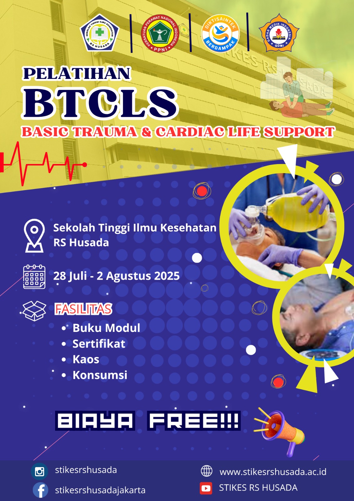STIKes RS Husada Gelar Pelatihan BTCLS Gratis untuk Tenaga Kesehatan