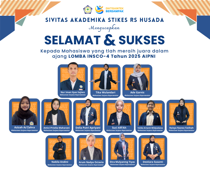 Selamat & Sukses Kepada Mahasiswa STIKes RS Husada yang telah Meraih Juara dalam Ajang LOMBA INSCO-4 Tahun 2025 AIPNI