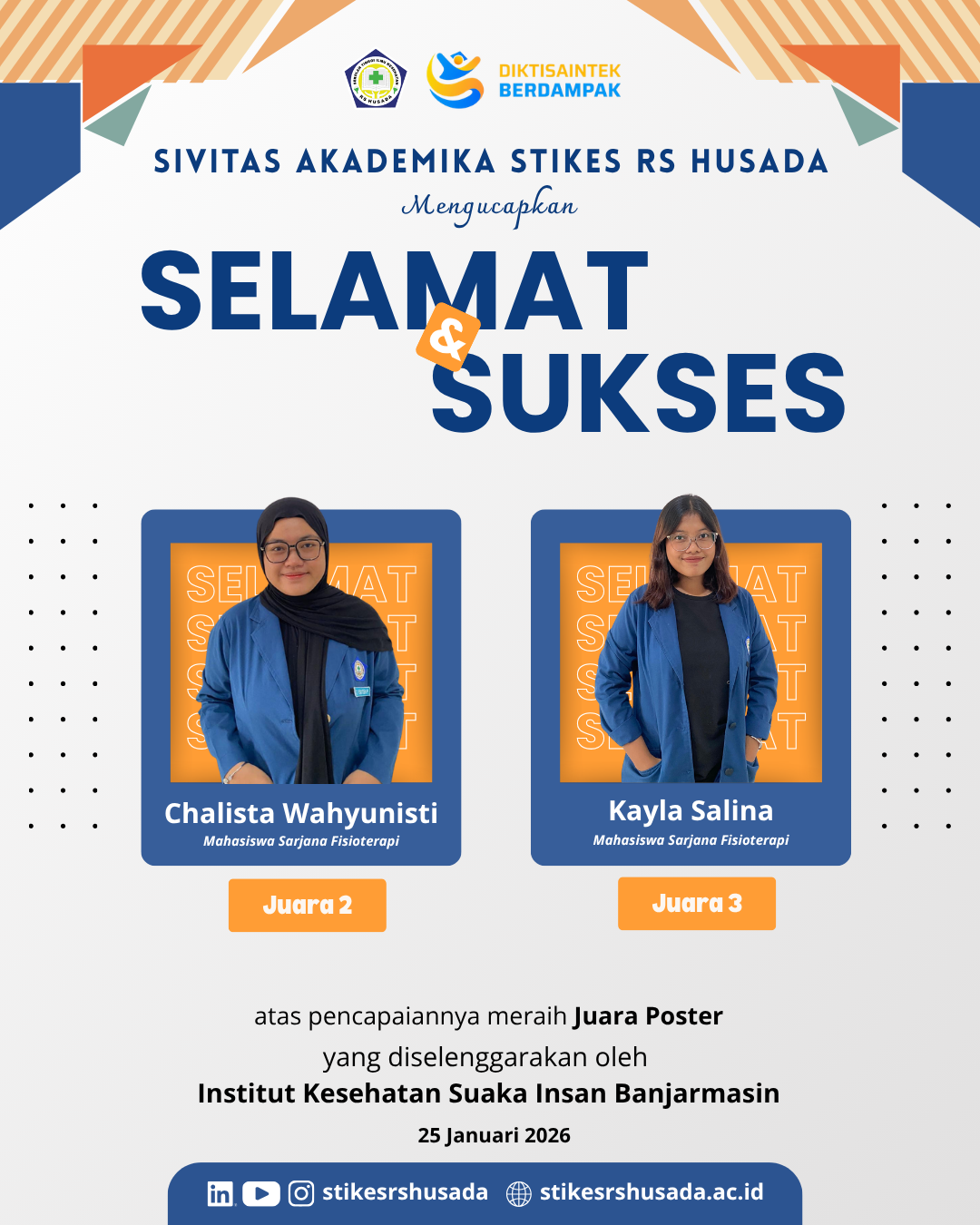 Selamat Untuk Mahasiswa S1 Fisioterapi atas Pencapaiannya Meraih Juara Lomba Poster di Institut Kesehatan Suaka Insan Banjarmasin