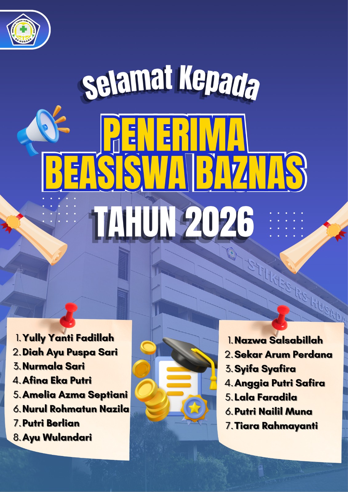 Selamat Kepada Para Mahasiswa Terpilih yang Telah Berhasil Menjadi Penerima Beasiswa BAZNAS Tahun 2026